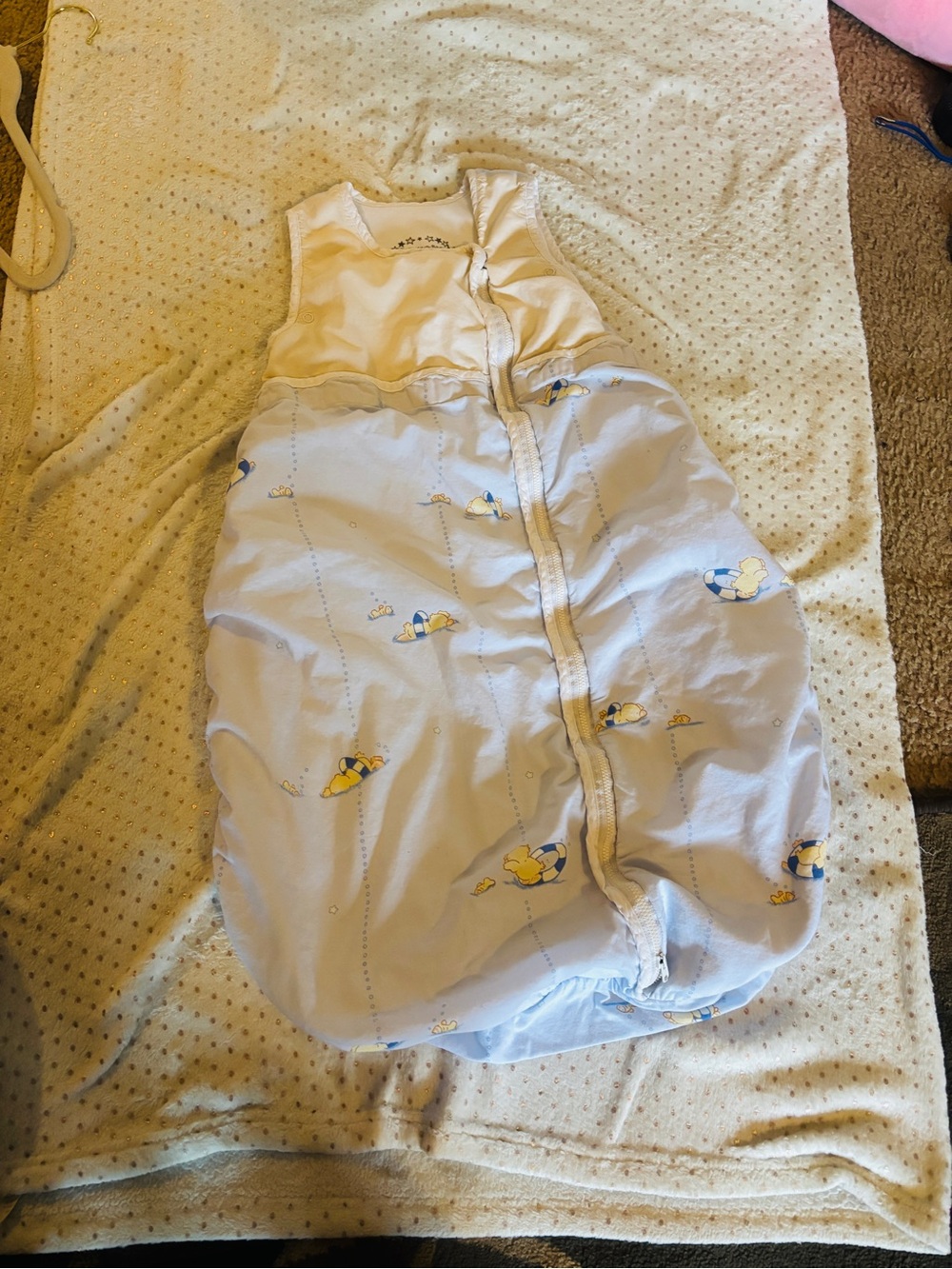 Baby in a bag Blue Baby Cotton Sleep Sack with Yellow Duck Print